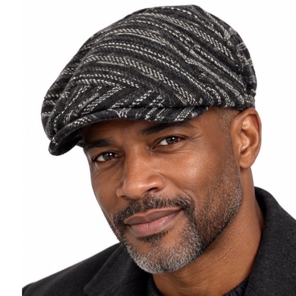 Frye Mens Grey Striped Wool Blend Flat Cap Ivy Newsboy Hat OSFM New Fall 119-25